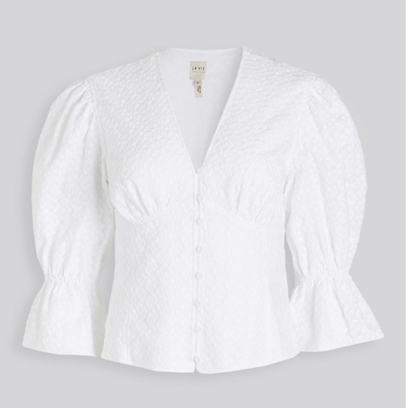 Rebecca Taylor La Vie Leaf Embroidered Blouse in Milk - Picture 1 of 12